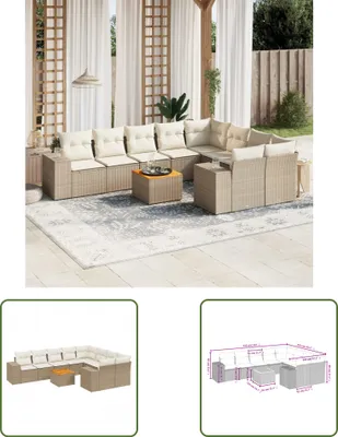 Produktbild von The Living Store 10-tlg. Garten-Sofagarnitur mit Kissen Beige Poly Rattan