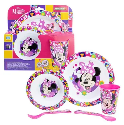 Immagine prodotto di Set di piatti Disney Mickey Mouse Set di stoviglie per bambini da 5 pezzi, adatto al microonde, con base antiscivolo