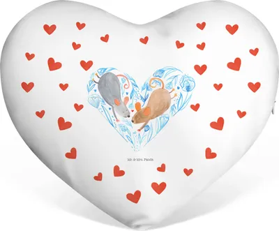 Produktbild von Mr. & Mrs. Panda Dekokissen Mäuse Herz - Weiß - Geschenk, Freundin, Maus, Sofakissen, Partnerkissen, dekoartikel, Kuschelkissen, Hochzeit, für Immer, Liebe, Kissen