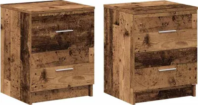 Image de Tables de chevet (lot de 2) avec 2 tiroirs bois ancien 40 x 36 x 50 cm