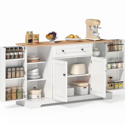Produktbild von Anrichte Modern Küchenbuffet Mehrzweckschrank Beistellschrank mit Viel Stauraum Türregale mit Schutzgeländern, Wandhalterung für Anti-Kipp Funktion