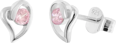 trendor 21404-09 Damen Ohrringe 925 Silber Ohrstecker Zirkonia Herz Pink 1