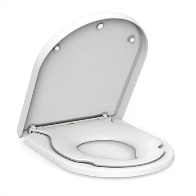 Produktbild von D-Form WC Sitz mit Absenkautomatik & Kinder-Sitz – Schnellverschluss Toilettensitz aus PP Kunststoff – Weiß – Hygienisch & Universal