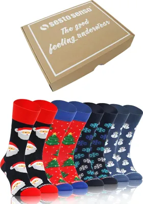 Produktbild von Sesto Senso Happy Socken Geschenkbox Uni – Bunte Weihnachtssocken aus Baumwolle  43-46, 4er-Pack