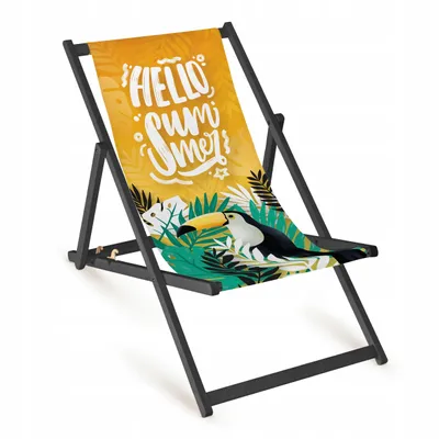Obrázok produktu pre Drevené ležadlo „Hello Summer“ Fullprint s čiernym rámom – záhradné ležadlo, vonkajšie priestory a balkón