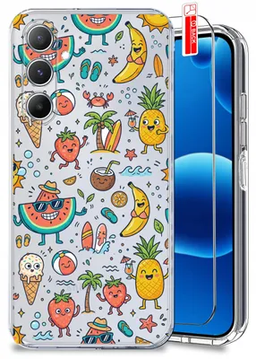 Imagen del producto de Funda para Samsung A25 5G – Diseños de verano, funda transparente y colorida + protector de pantalla de vidrio