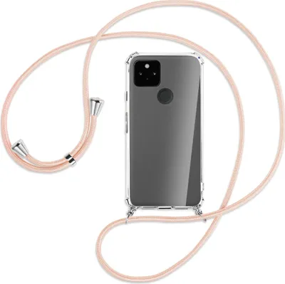 Produktbild von Handykette Backcover-Schutzhülle mit Band (Metall silberfarben) für Google Pixel 5a 5G  - rose peach