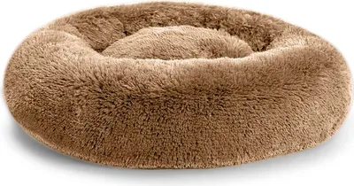 Image de Lit pour chien SD - Coussin beignet moelleux en peluche longue, lit pour chat et chien lavable en différentes tailles (L ?90cm, marron)