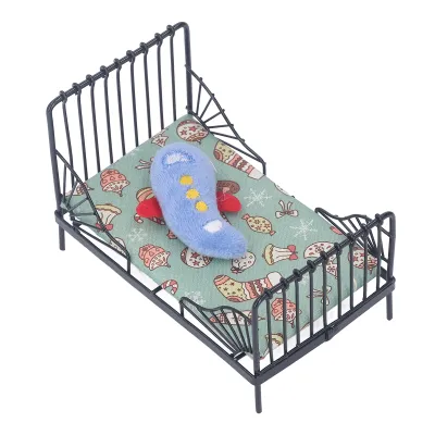 Image de Lit miniature pour maison de poupée,Lit miniature en métal,Accessoire pour chambre de poupée,Meuble pour chambre de poupée,Lit miniature en métal pour enfant,Lit miniature pour enfant