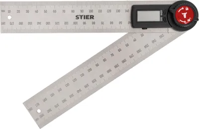 Produktbild von STIER Digitaler Winkelmesser SDW 200, Winkelschmiege mit Feststellfunkion, LCD-Display ±0,3° rostfreier Stahl 200 mm, Lineal aus Edelstahl, relativeund absolute Winkelmessung