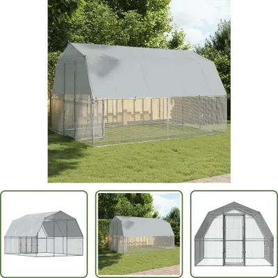 Image de The Living Store Enclos pour poules avec toit et porte Argenté Acier galvanisé