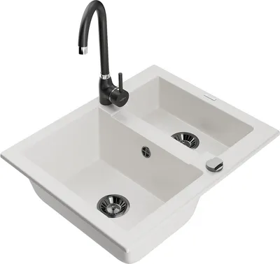 Produktbild von Mexen Carlos 1,5-Becken-Granitspüle mit Mischbatterie Telma, Weiß - 6518-20-670200-70
