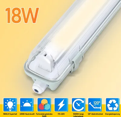 Image de Aopunly Lampe LED pour locaux humides Lampe à vasque 120cm 1 tube T8 18W blanc neutre 4500K IP65