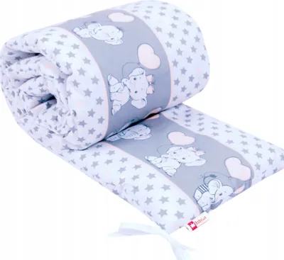 Produktbild von BabyLux Nestchen Bettumrandung 210x30 cm– Kopfschutz für Babybett, Beistellbett & Laufgitter – Gitterbett-Polsterung - Baumwolle 112. Elephanten Coral