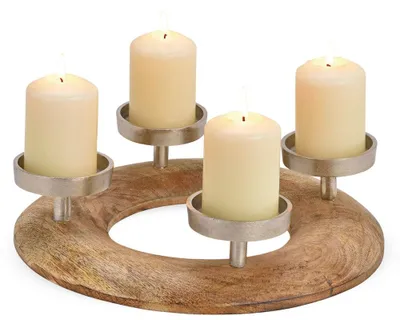 Immagine prodotto di d'Avvento in legno rotonda con portacandele decorativo in metallo naturale Ø 30 cm