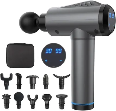 Produktbild von Massagepistole mit 30 Geschwindigkeiten, 3600 Impulse/min, 10 Aufsätze für Nacken, Rücken & Körper, LCD-Touchscreen, Tiefengewebsmassage, leise