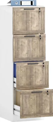 Obrázek produktu pro Kartotéka - Zásuvková skříň - 4 zásuvky - Zámek se 2 klíči - Závěsný pořadač A4/Letter - 129x40x39,4 cm - Dřevo - Bez koleček - Bílá