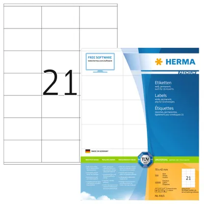 Produktbild von HERMA 4415 Adressetiketten, 500 Blatt, 70 x 36 mm, 21 pro A4 Bogen, 12000 Stück,