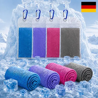 Produktbild von 125x4er Set (500 Stk) Kühlendes Handtuch, Kühltücher mit wasserdichtem Verschlussbeutel & Karabiner, Kühlhandtuch Sport Cooling Towel für Fitness,Yoga, KI-generiertes Bild