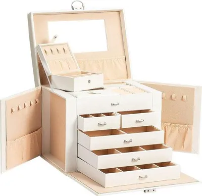 Produktbild von Famanu Schmuckständer - Schmuckbox mit 5 Schubladen und Spiegel