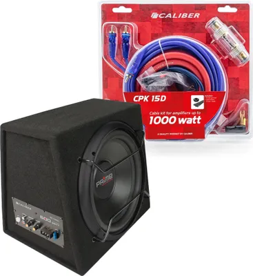 Image de Caliber Subwoofer met ingebouwde Versterker en Kabels - 600 Watt - 12 Inch Woofer - 25 tot 3500 Hz Crossover - RCA (BC112SA)