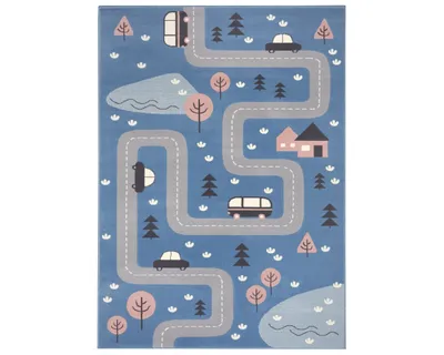 Zdjęcie produktu dla Miękki niebieski dywan dziecięcy, uliczki 80x150cm