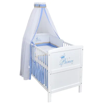 Produktbild von Baby-Delux Babybett Kinderbett Gitterbett Natalie Prince 140×70 Weiß inkl. 10-tlg Komplett Bettset Prince
