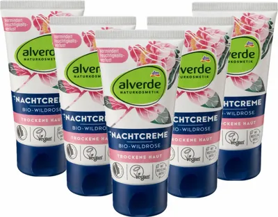Zdjęcie produktu dla 5 x alverde Naturkosmetik - Krem na noc / Krem do twarzy Organiczna dzika róża (5 x 50 ml)