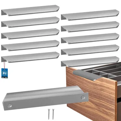 Image de KOTARBAU® Lot de 10 poignées de meubles, poignées d'armoire 180 mm, argent mat ZnAl, poignées à visser par l'arrière, poignées de chant, poignées de tiroir, cuisine moderne
