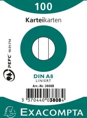 Produktbild von Exacompta 48x Karteikarten A8 liniert, 100 Stück eingeschweißt - Weiß - 3808B