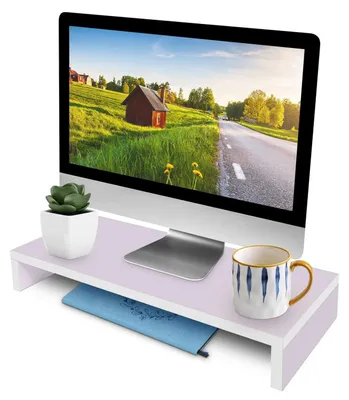 Produktbild von Monitorständer Weiß Holz Schreibtischaufsatz Monitorerhöhung 50x20x7,7 cm