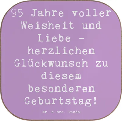 Produktbild von Mr. & Mrs. Panda Holzuntersetzer Spruch 95. Geburtstag Weisheit Liebe - Lavendeltraum - Geschenk, Tassenuntersetzer, Untersetzer für Gläser, Flaschenuntersetzer, Feier