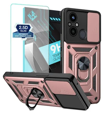 Produktbild von Armor Handyhülle für Xiaomi Redmi 12C mit 9H Displayglas Displayschutz Kameraschutz Handy Panzer Case Cover Schutzhülle Outdoor Farbe: Rosegold