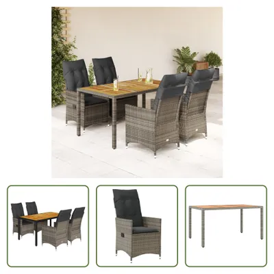 Produktbild von The Living Store 5-tlg. Garten-Essgruppe mit Kissen Grau Poly Rattan