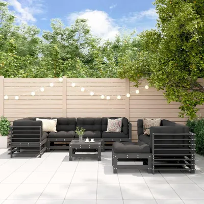 Produktbild von vidaXL 10-tlg. Garten-Lounge-Set mit Kissen Grau Massivholz