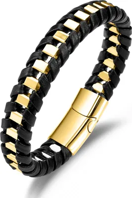 Produktbild von Schwarzes geflochtenes Herrenarmband mit goldenen Elementen