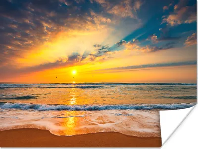 Produktbild von MuchoWow® Poster Sonnenuntergang - Strand - Meer - Wolken - Orange 120x90 cm - Wandbild