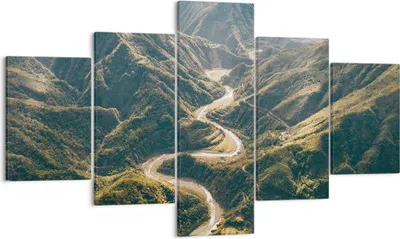 Produktbild von Bild auf Leinwand - Leinwandbild - 5 Teile - Berge Weg Wald - 125x70cm - Wand Bild - Wanddeko - Wandbilder - Leinwanddruck - Bilder - Wanddekoration - Leinwand bilder - Wandbild - EA125x70-4700