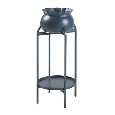 Image de Support de plantes 'Altena' avec pot de fleurs et étagère Métal 80,5 x 40 x 40 cm Noir