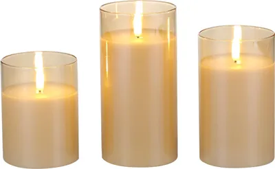 Obrázok produktu pre 3PCS blikajúce bezplameňové sviečky sada s ovládačom Dynamický a konštantný jasný svetelný efekt 50% a 100% stmievateľný jas nastaviteľný 2H & 4H & 6H & 8H 4 úrovne časovača 2 * AA bunky ovládané pre vnútorné vonkajšie večere strana svadba Xmas vianočné dekorácie darček