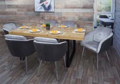 Immagine prodotto di set di 6 sedie per sala da pranzo HWC-G48, sedia da cucina imbottita poltrona, velluto in Pelle finta con bracciolo  MVG ~ grigio