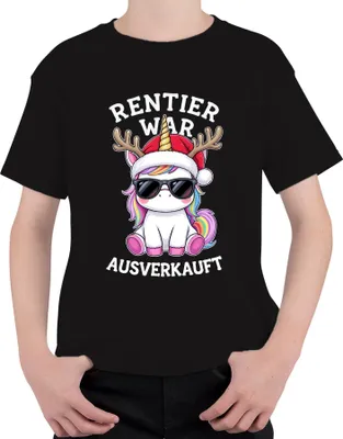 Produktbild von Rentier war t Einhorn Weihnachten lustig Regenbogen Uni Kinder T-Shirt, Schwarz, 152