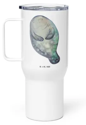 Produktbild von Mr. & Mrs. Panda thermosbecher Seekuh Happy - Weiß - Geschenk, Selbstliebe, Freundin, Kaffee-to-go-Becher, Thermobecher, Mehrwegbecher, Liebeskummer, Achtsamkeit, Meer