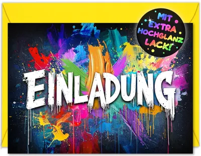 Imagen del producto de Tarjetas de invitación con diseño de graffiti, paquete de 12 unidades con sobres, para fiestas de cumpleaños infantiles