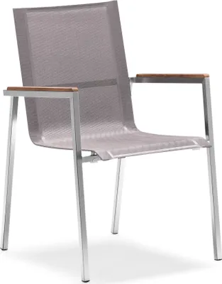 Produktbild von Zelsius Edelstahl Gartenstuhl aus Nylongewebe mit Teak Holz Armlehne, 55 x 56 x 88 cm, Taupe