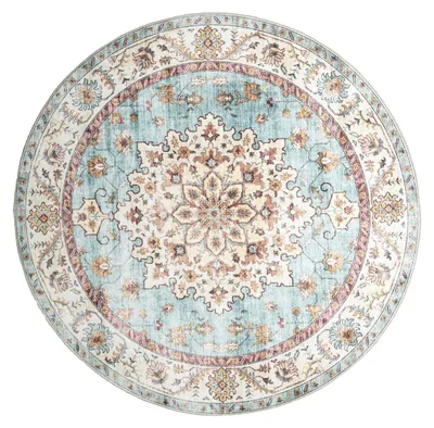 Produktbild von Vintage Gartenteppich Rund - Santo Medaillon Hellblau