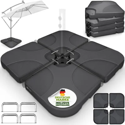 Produktbild von tillvex® Sonnenschirmständer Anthrazit 60 Liter / 80 kg – 4-teilig für Ampelschirm inkl. Metallverbinder | Schirmgewicht befüllbar mit Wasser oder Sand | Schirmständer Ampelschirmständer wetterfest