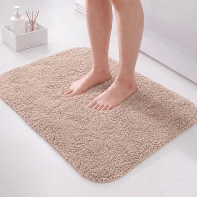 Productafbeelding van Badmat microvezel 60 x 40 cm, camelkleur, absorberend, pluizige vezels, TPR-achterkant, machinewasbaar