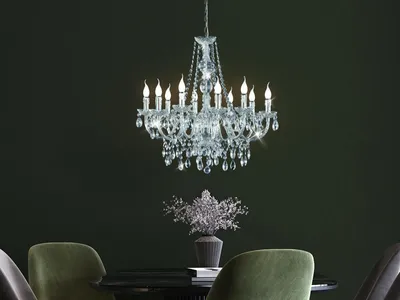 Produktbild von Großer Esstisch LED Kronleuchter 10-flammig dimmbar Ø 76cm Acryl Kristall Behang