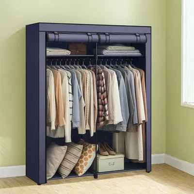 Image de Armoire de rangement pour vêtements – Organisateur de vêtements – Meuble de rangement – Bleu – 140 x 43 x 174 cm
